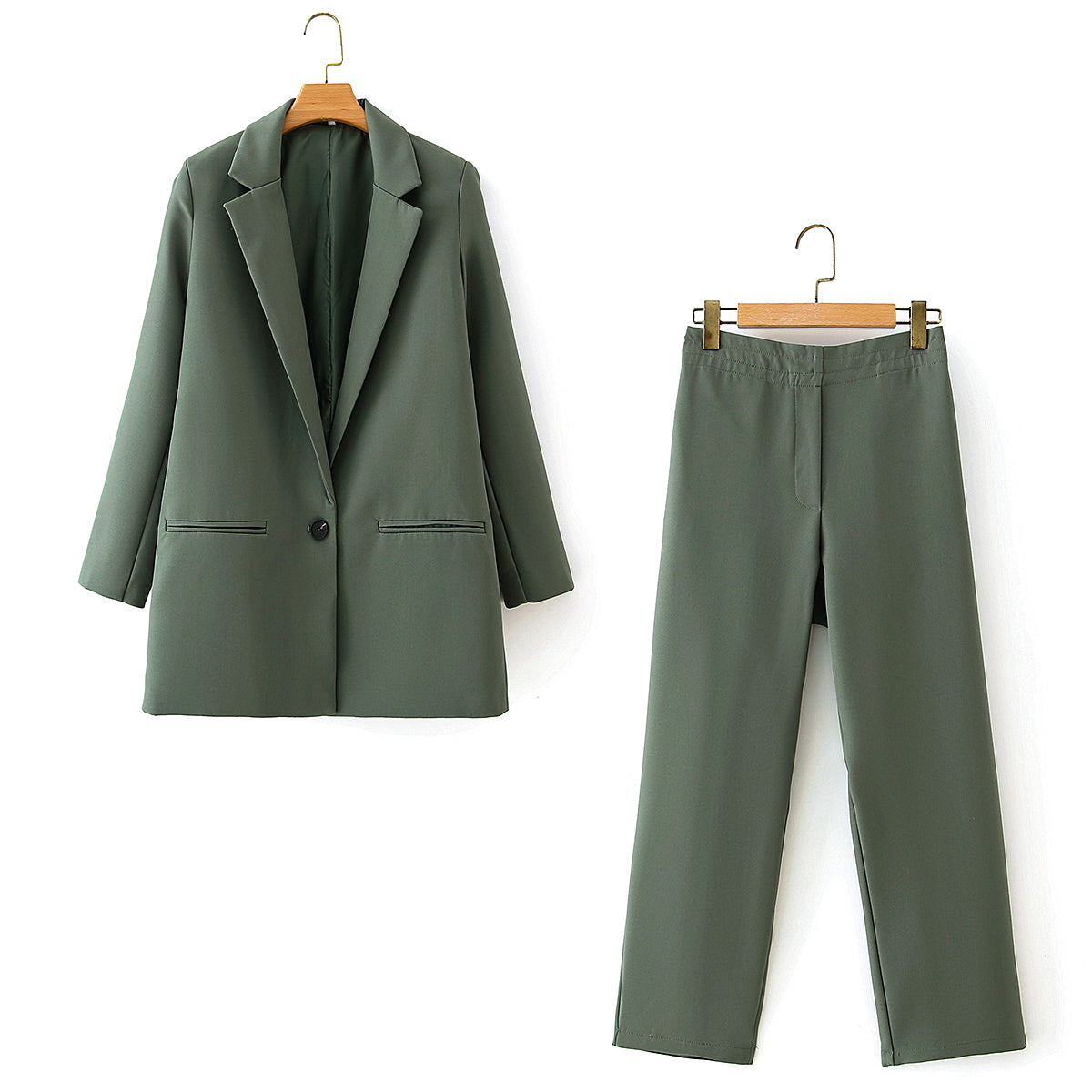 One Button Blazer and Capris Pant Suit Set