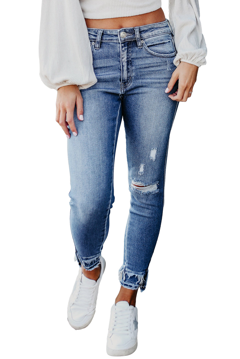 Frayed Ankle Skinny Jeans