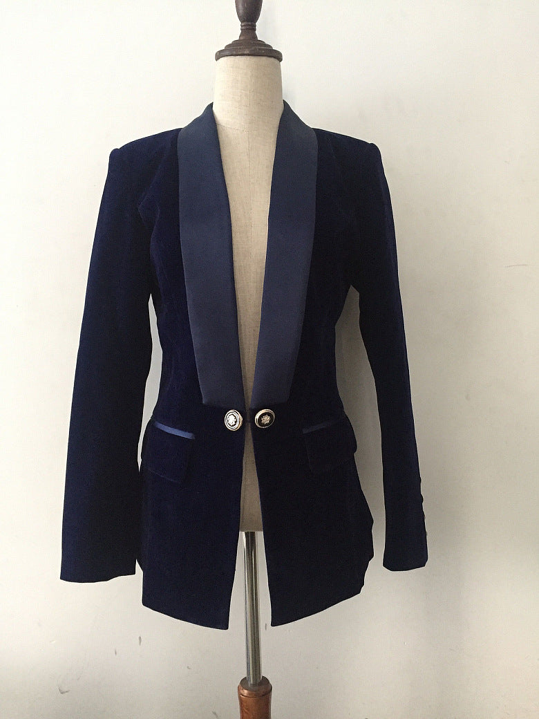 Velvet Blazer With Satin Lapel Collar