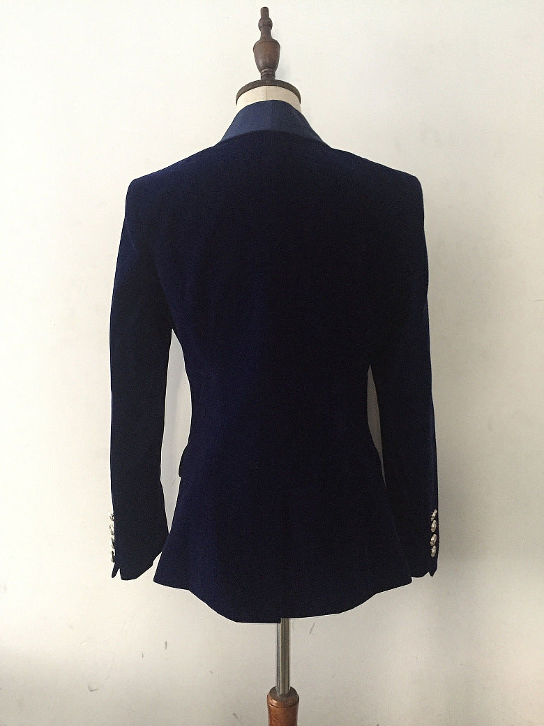 Velvet Blazer With Satin Lapel Collar