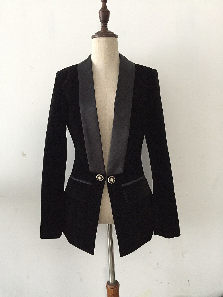 Velvet Blazer With Satin Lapel Collar