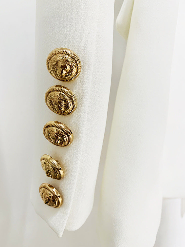 Gold Rhinestone Collar Mid-Length Ivory Blazer