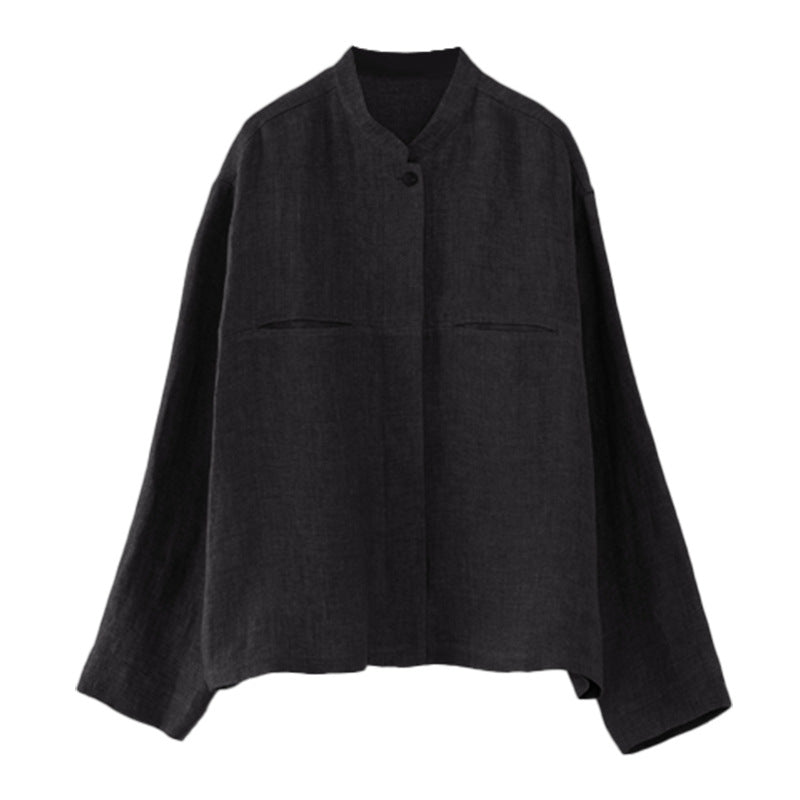 Artistic Stand Collar Linen Long Sleeve Shirt