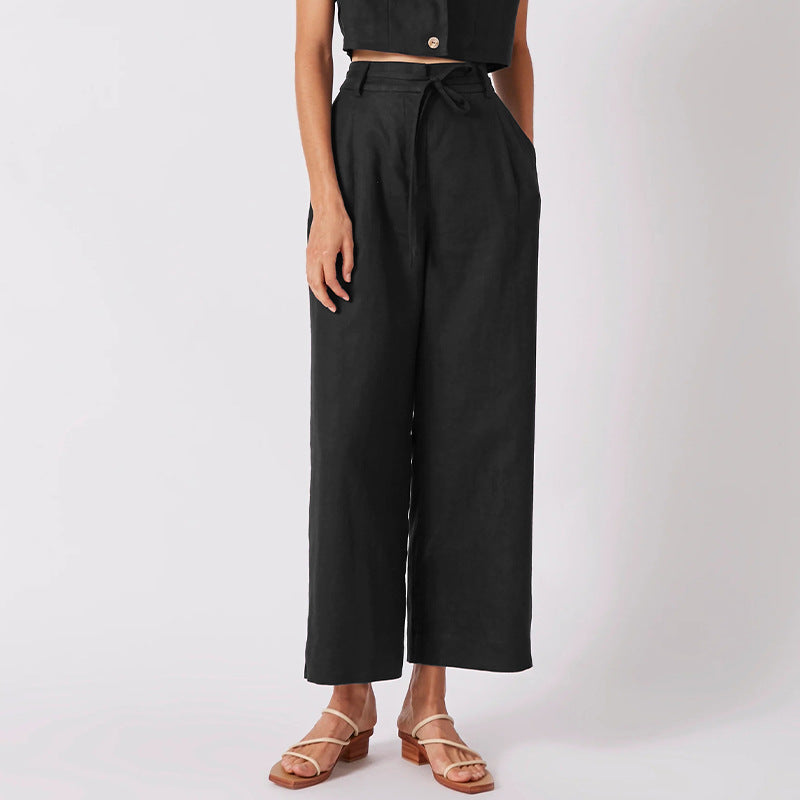 Linen Lace-Up Capri Pants