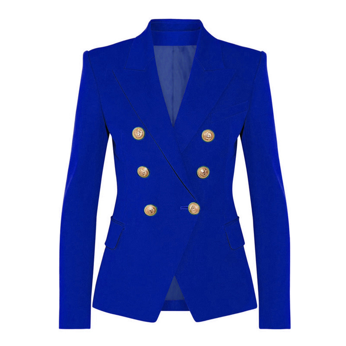 Waist Slimming Women's Classic Double Breasted Blazer With Gold Buttons