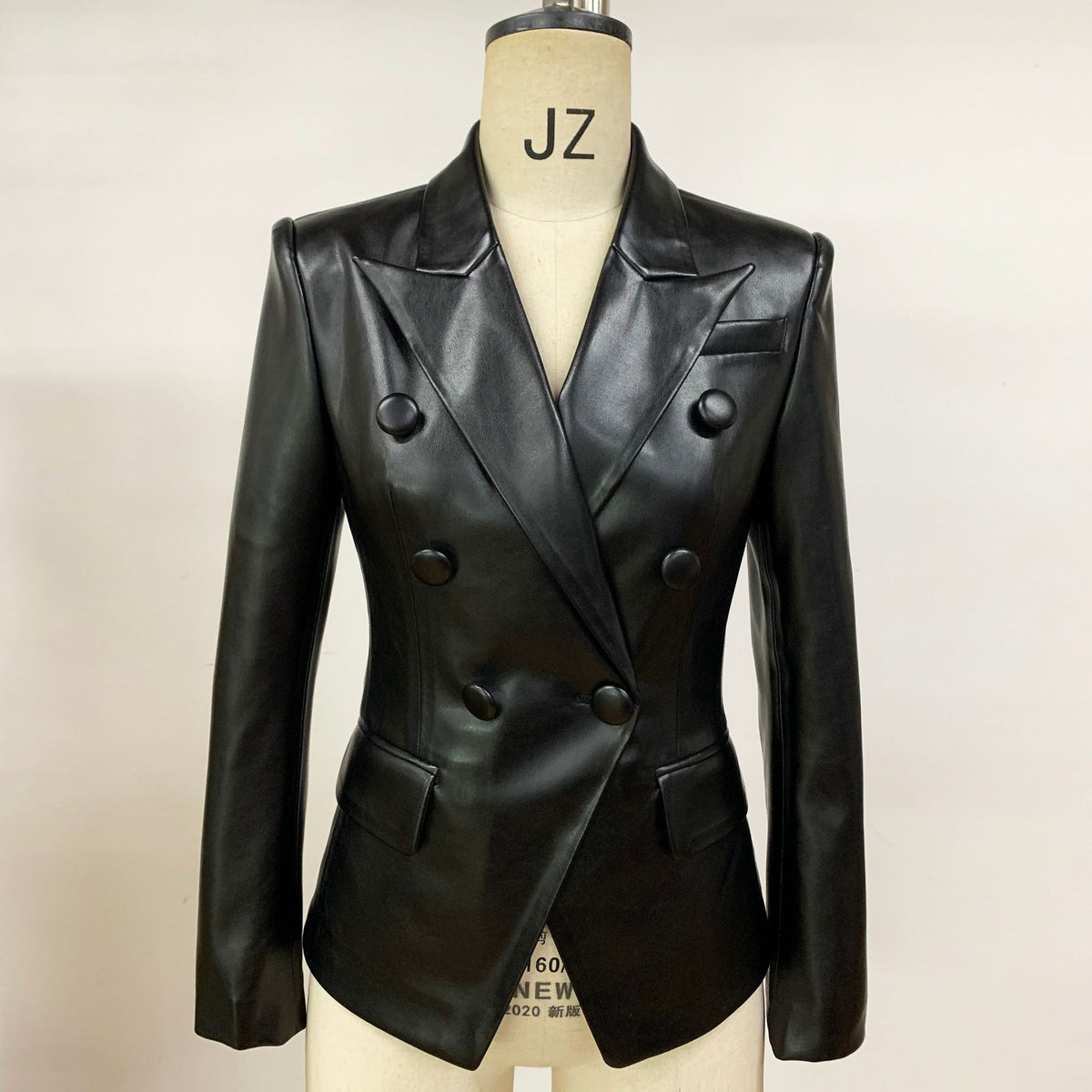 Black Vegan Leather Topcoat Blazer