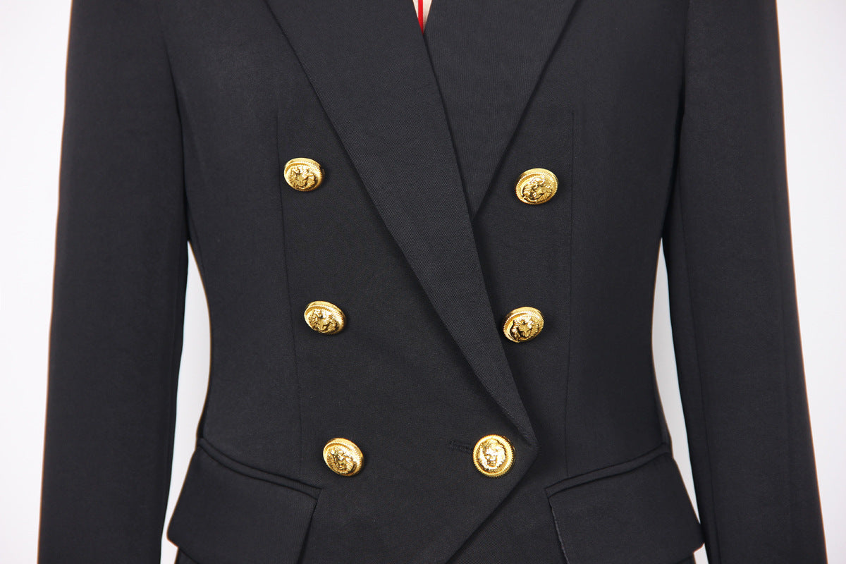 Classic Double Breasted Blazer With Ornate Gold Buttons