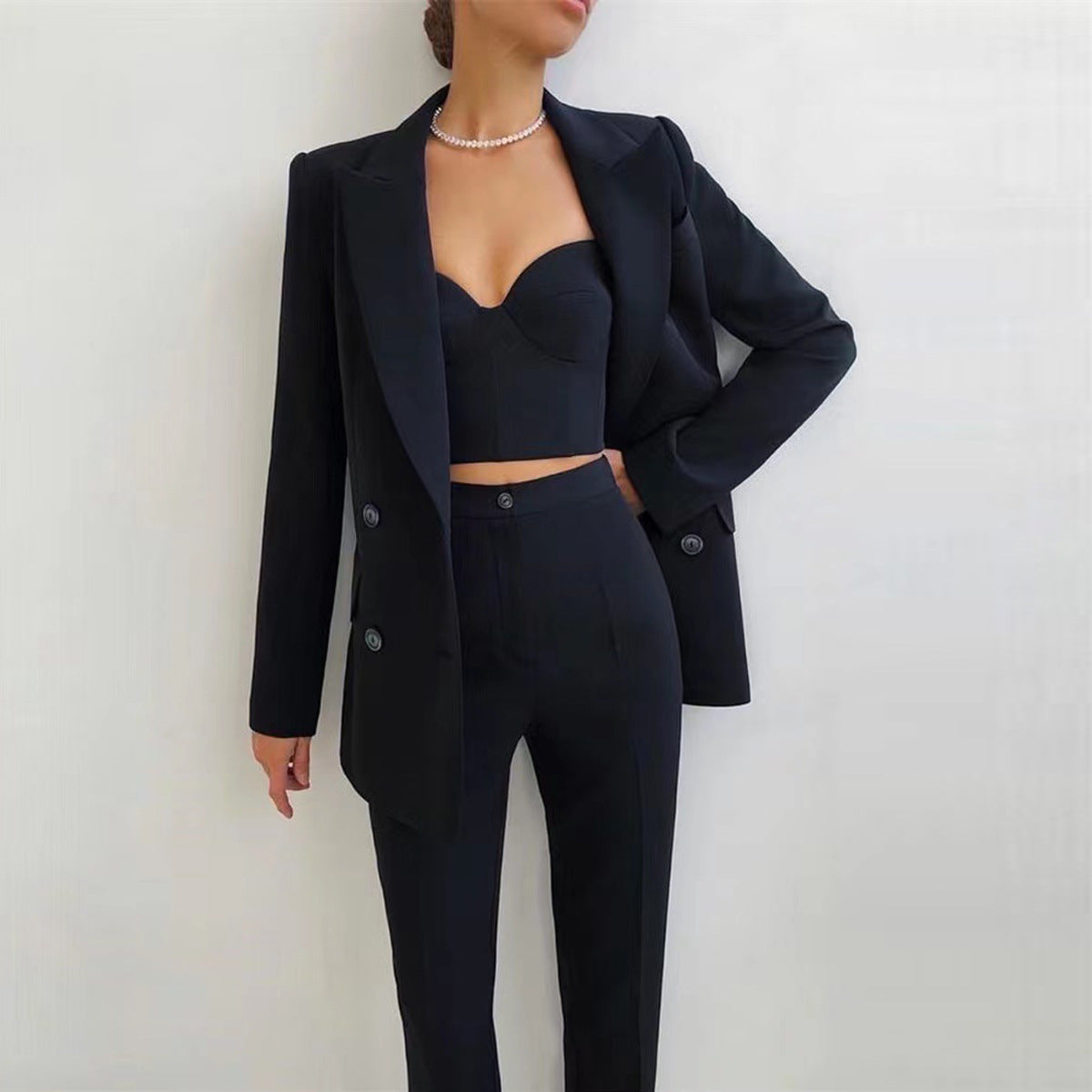 Casual Three Piece Suit With Bra Top