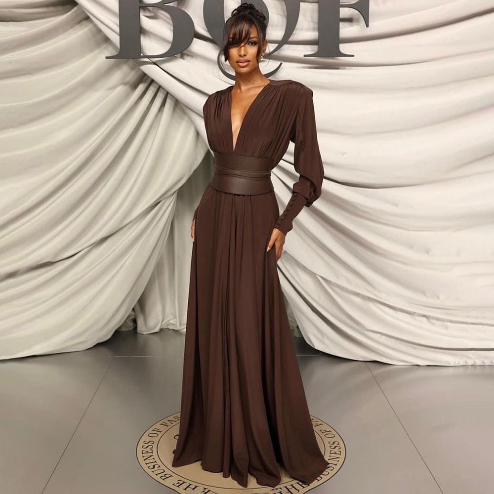 Sirius Chocolate Pleated Gown