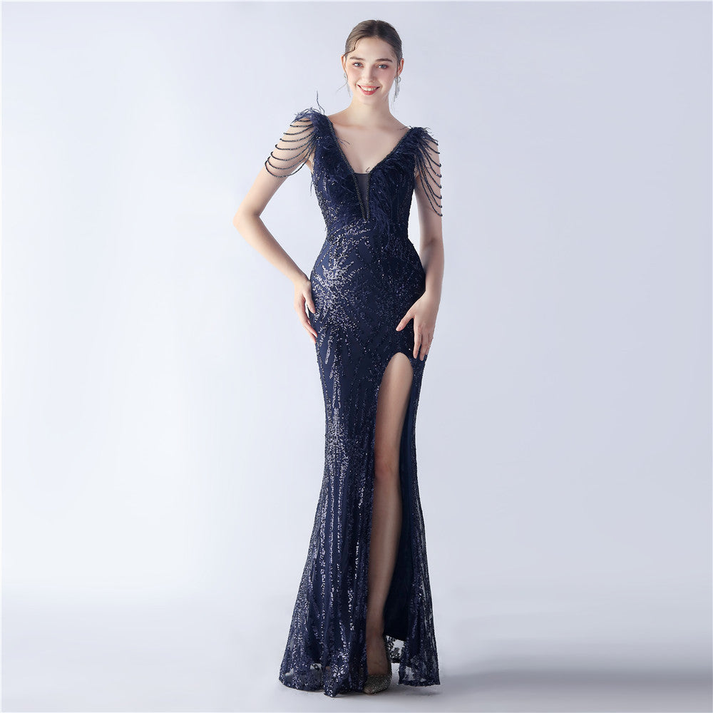 Ostrich Feather Sequined Maxi