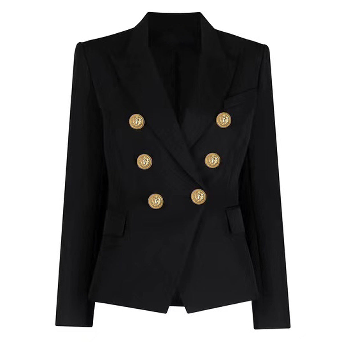 Waist Slimming Women's Classic Double Breasted Blazer With Gold Buttons