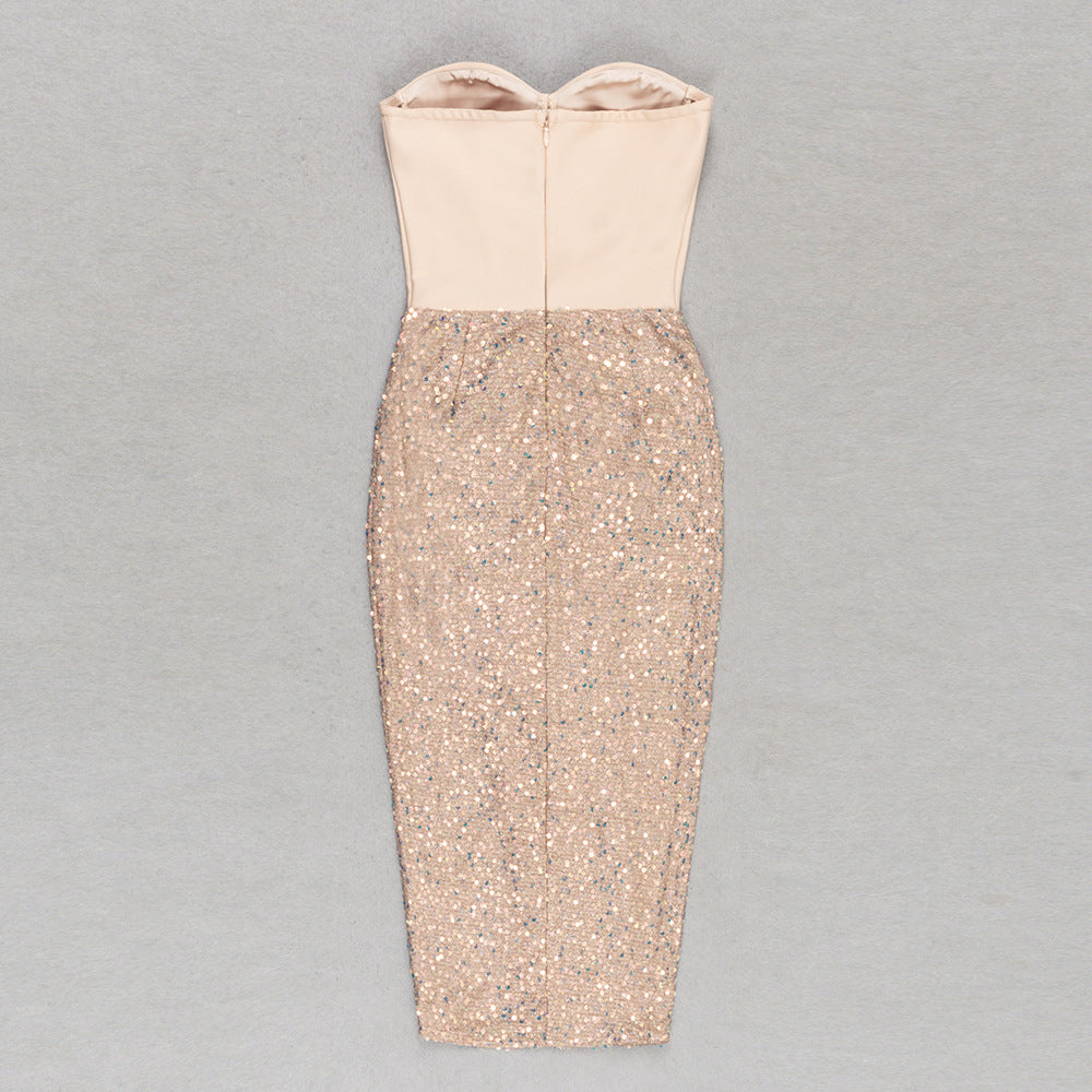 Sequin High Slit Midi Dress