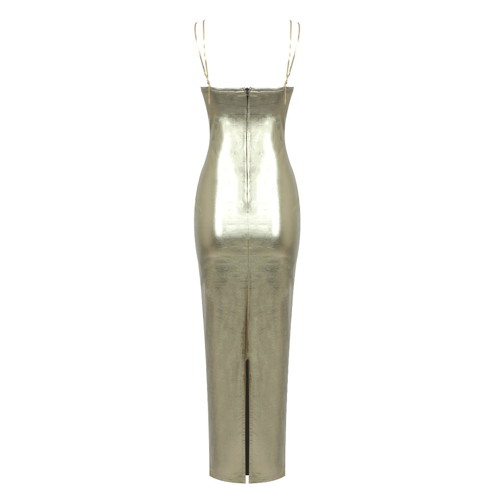 Metallic Sling Back Body Con Dress