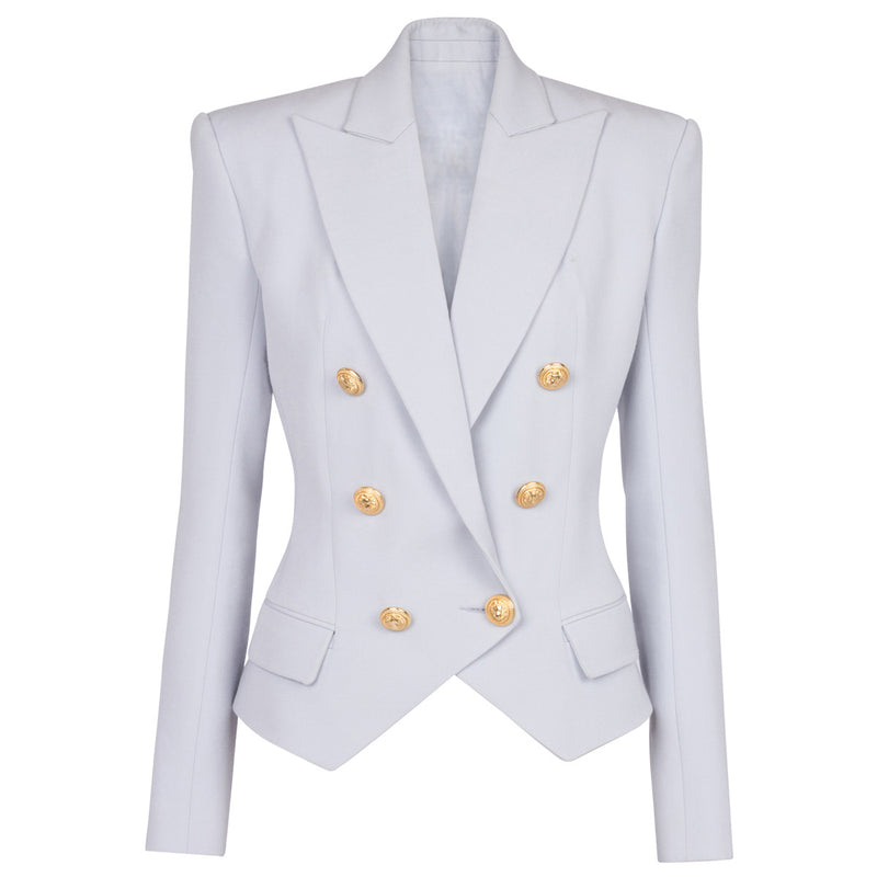 Classic Double Breasted Blazer With Ornate Gold Buttons
