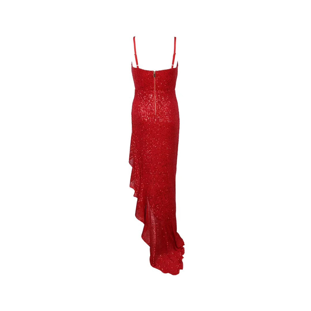 Red Sequined Cocktail Maxi Dress