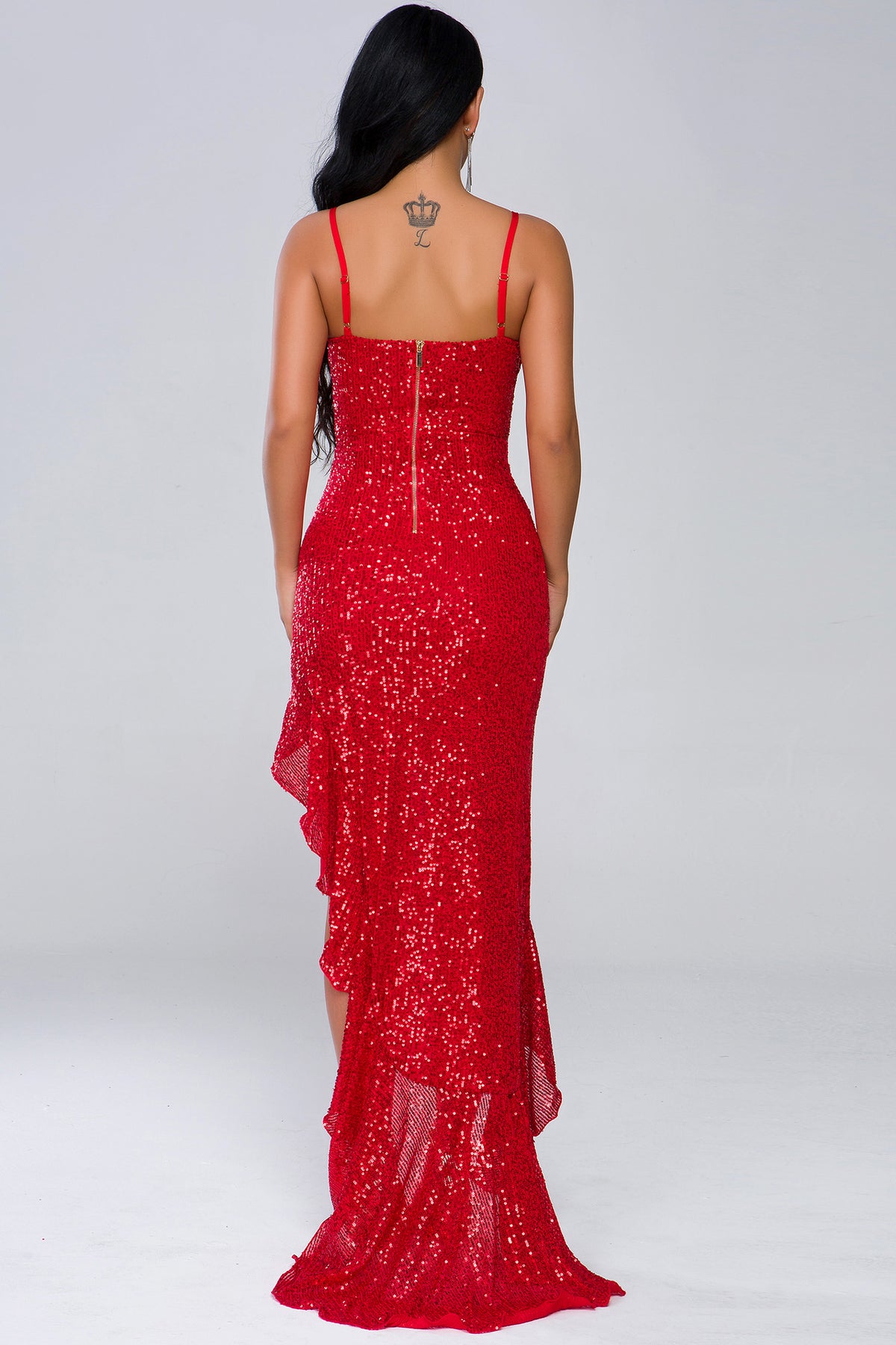 Red Sequined Cocktail Maxi Dress