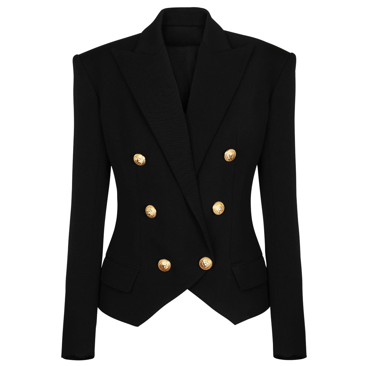 Classic Double Breasted Blazer With Ornate Gold Buttons