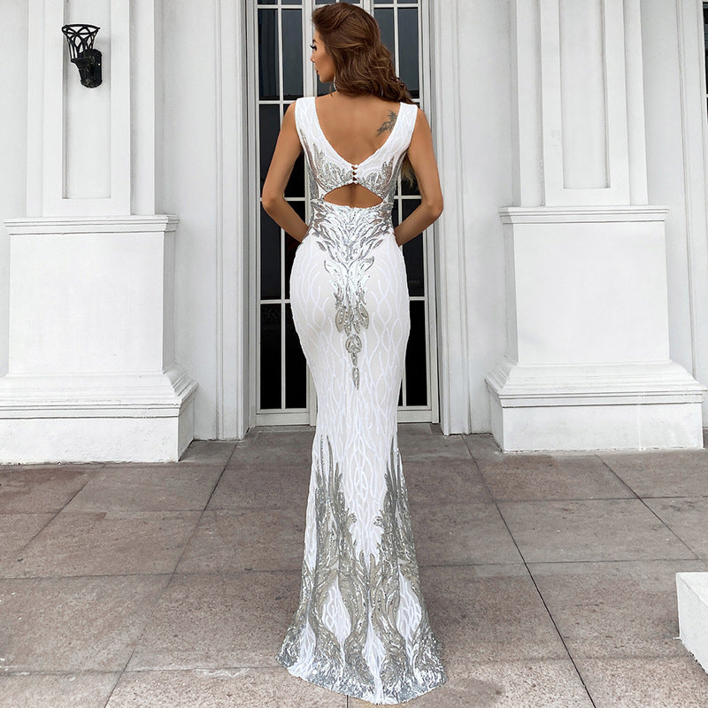 Embellished Sequined Evening Gown