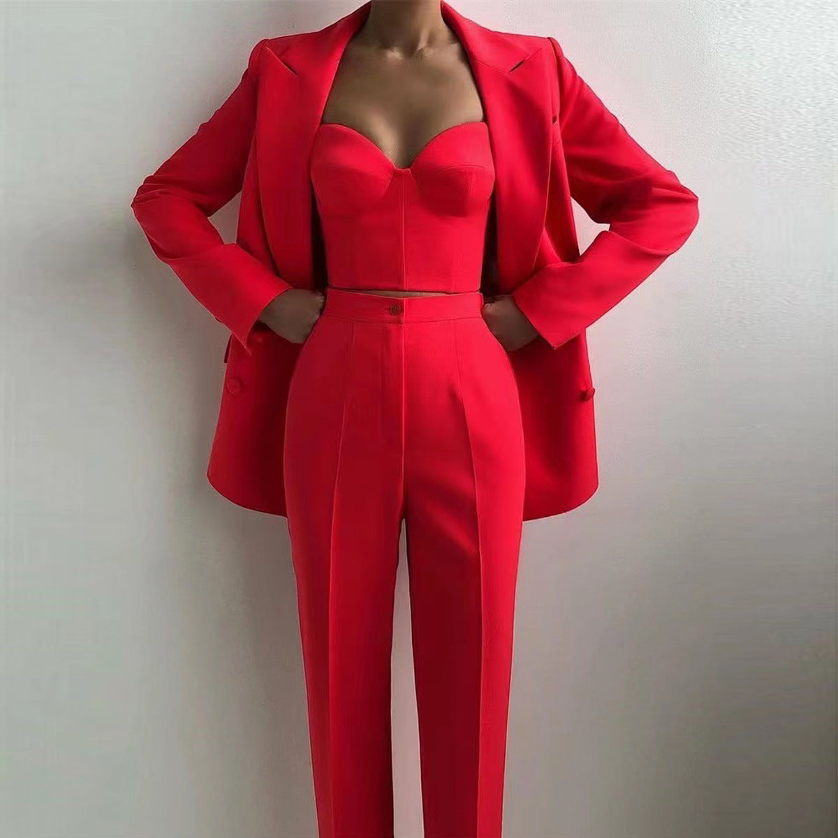 Casual Three Piece Suit With Bra Top