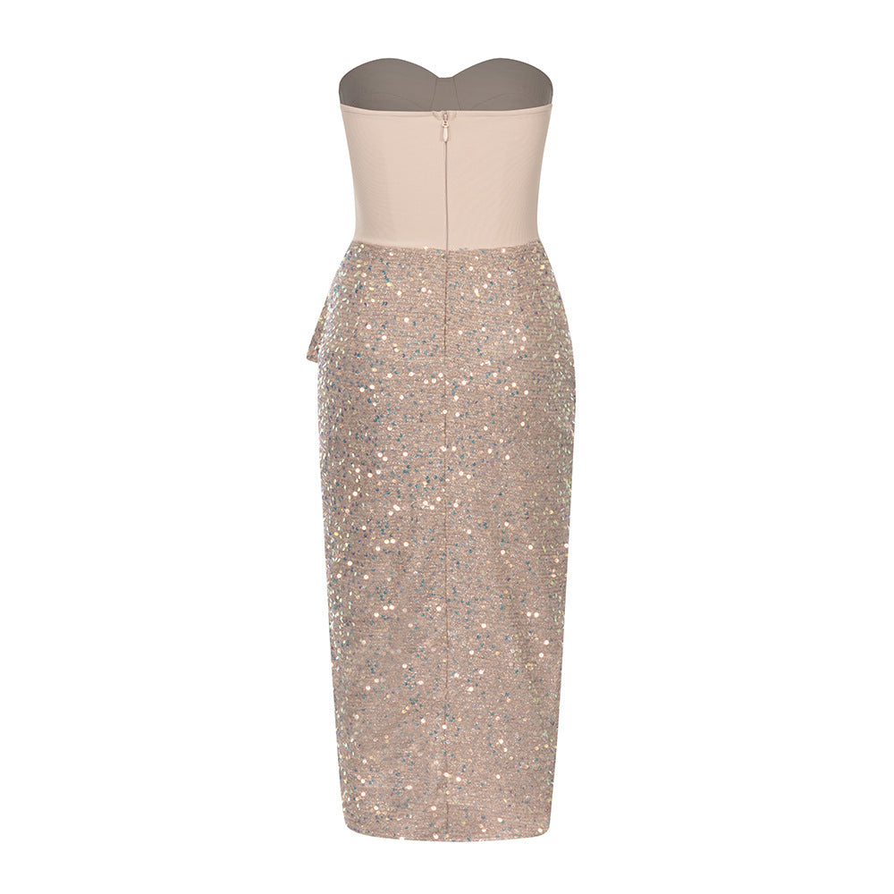 Sequin High Slit Midi Dress