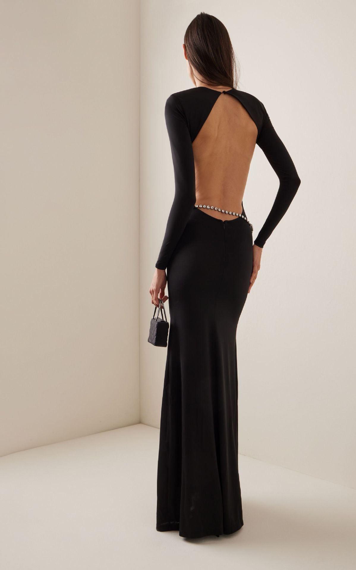 Backless Drill Chain Maxi Dress