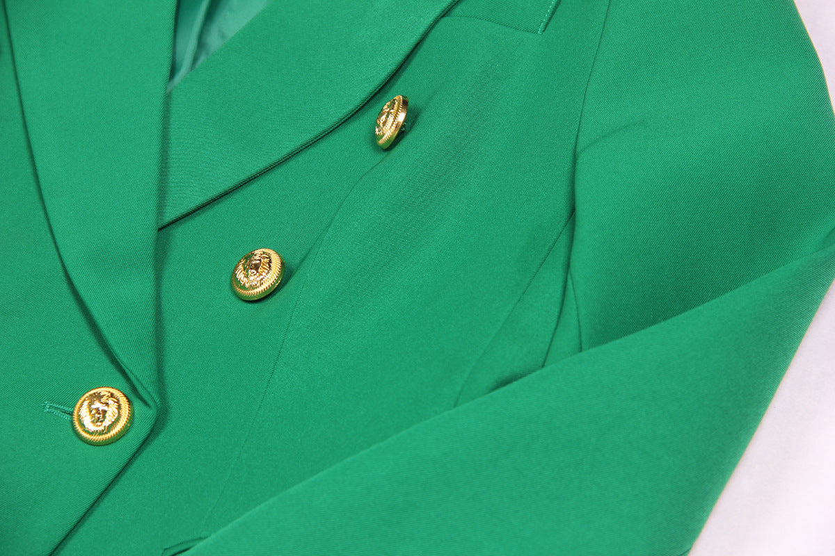 Double Breasted Blazer With Gold Metal Lion Buttons