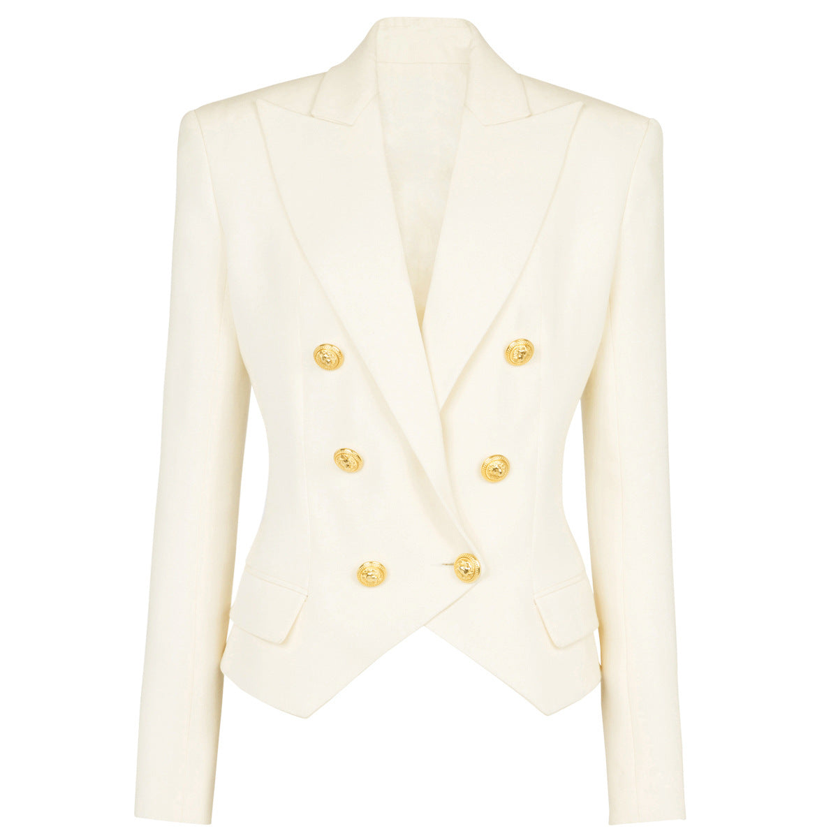 Classic Double Breasted Blazer With Ornate Gold Buttons