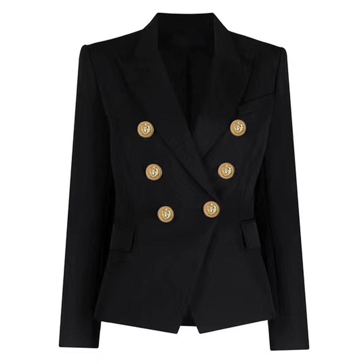 Double Breasted Blazer With Gold Metal Lion Buttons