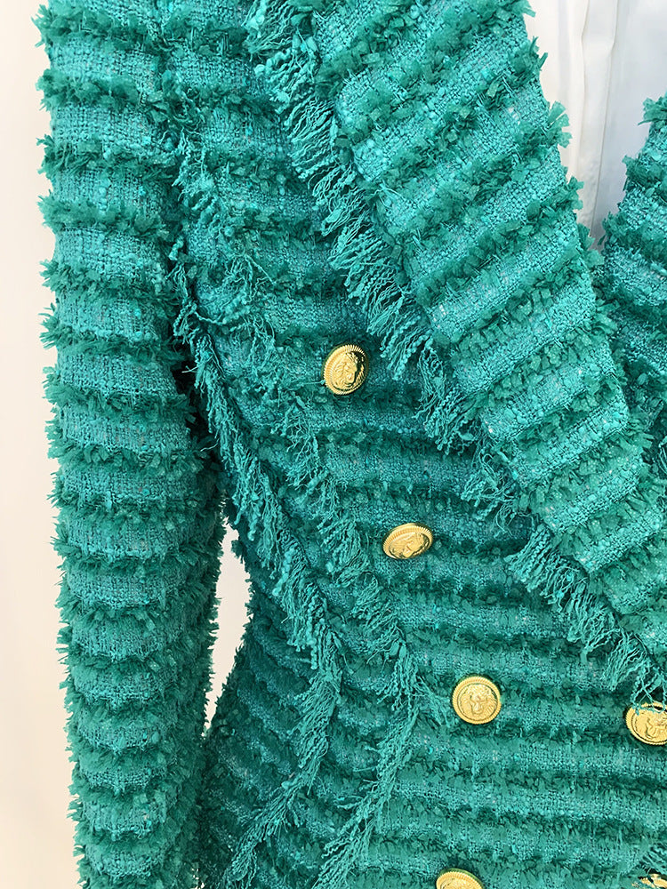 Tassel Fringe Turquoise Tweed Blazer