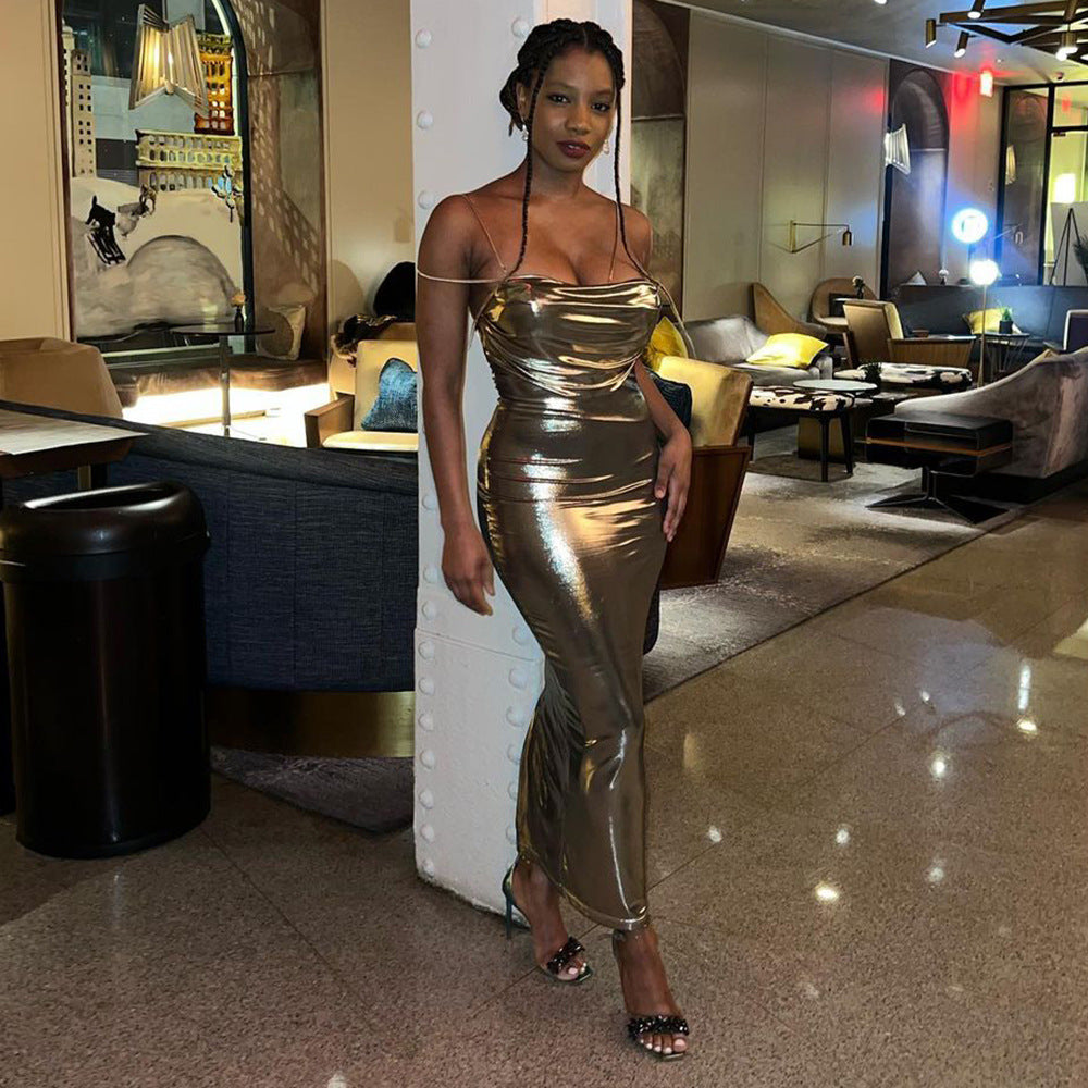 Metallic Sling Back Body Con Dress