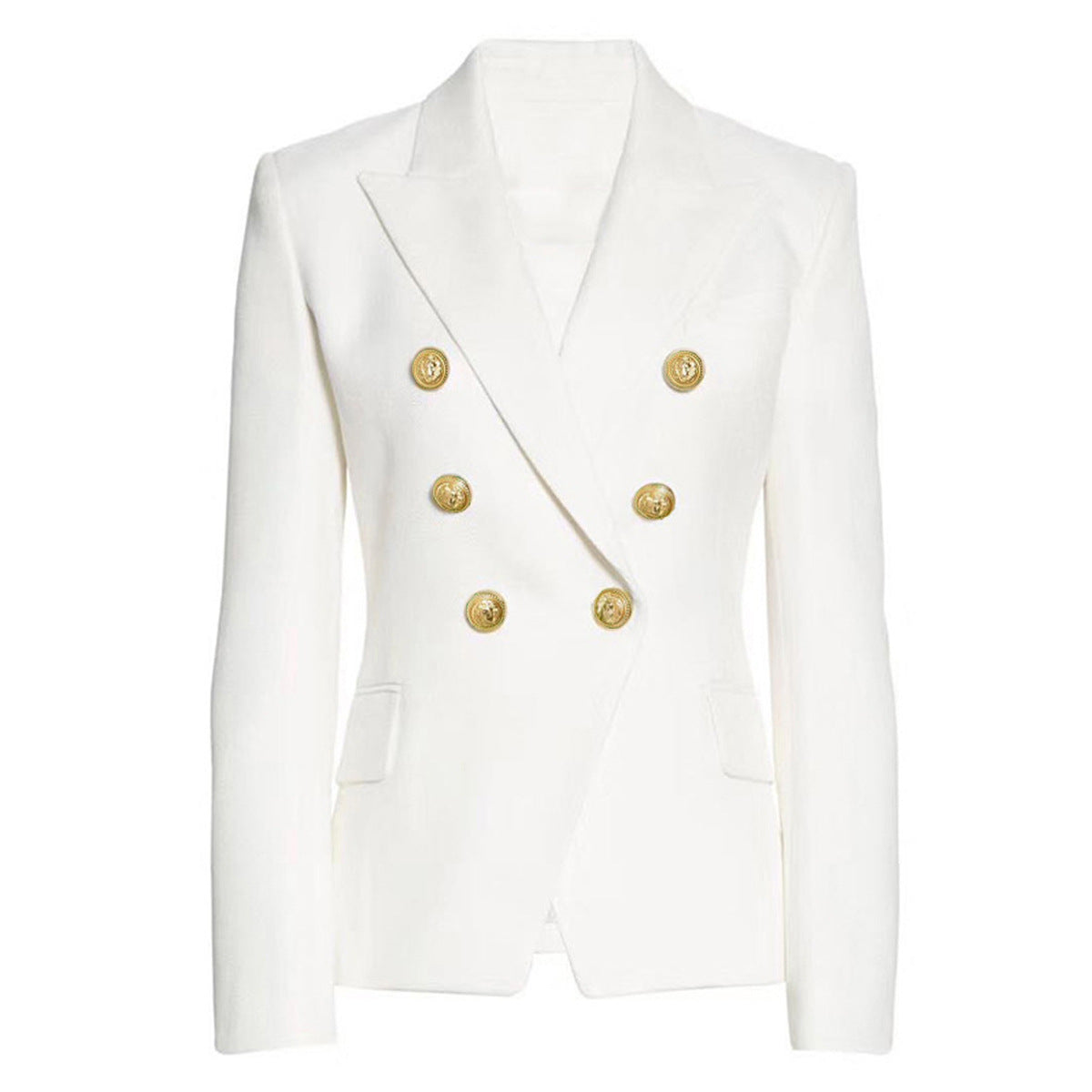 Waist Slimming Women's Classic Double Breasted Blazer With Gold Buttons