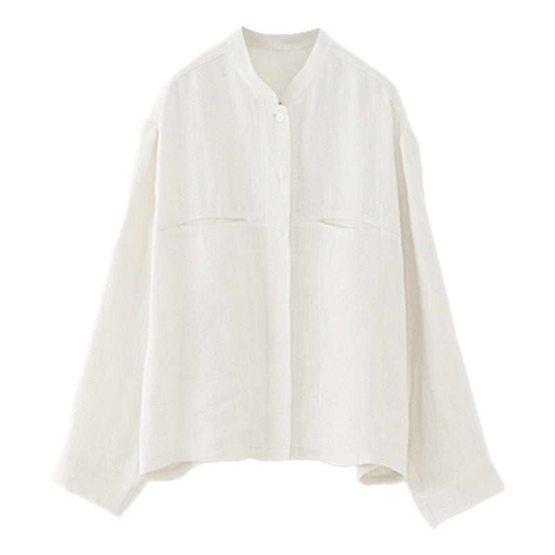 Artistic Stand Collar Linen Long Sleeve Shirt