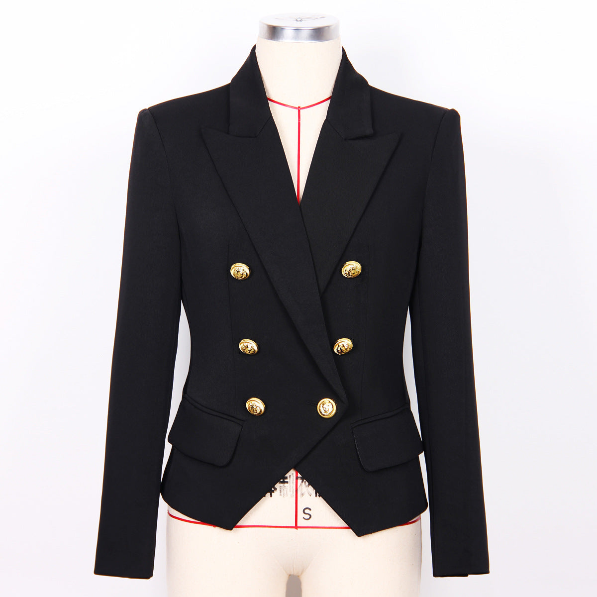 Classic Double Breasted Blazer With Ornate Gold Buttons