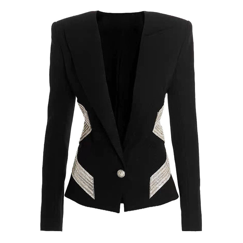 Regular Fit Blazer With Gold Buttons and Solid White Stripes