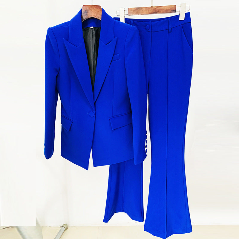 One Button Mid Length Bell Bottom Two Piece Suit