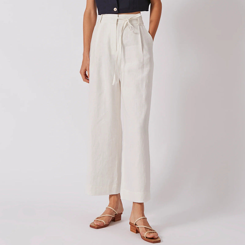 Linen Lace-Up Capri Pants