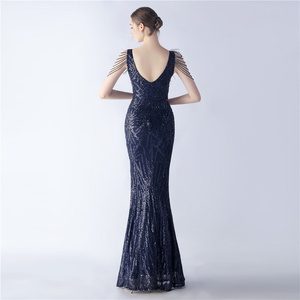 Ostrich Feather Sequined Maxi