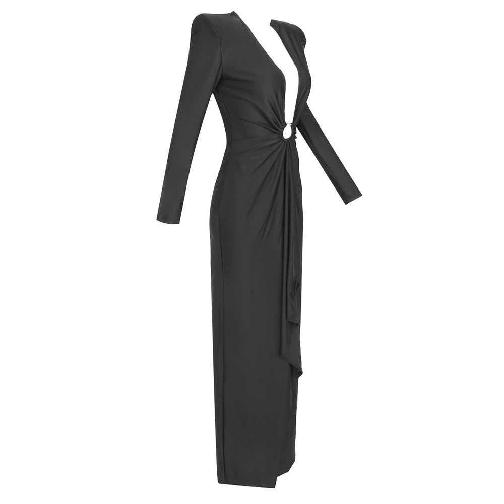 Ring V-neck Maxi Dress