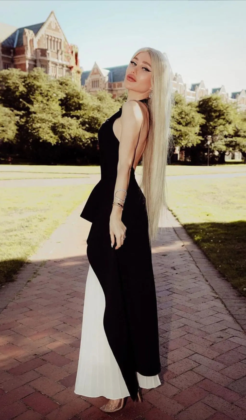 Backless Contrast Maxi Dress