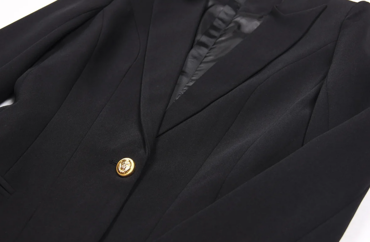 Business Blazer Dress With Ornate Gold Buttons