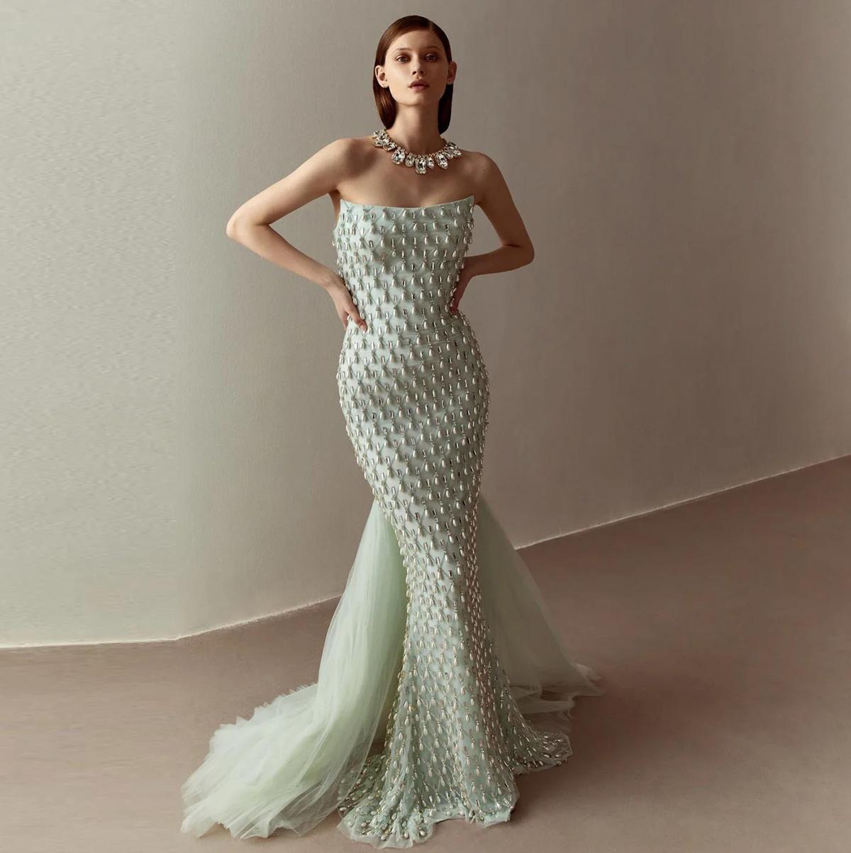 Woman wearing the Old Money Collection Traniva Gow
