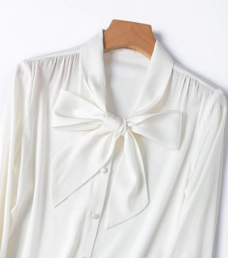 The Old Money Collection Silk Lace Up Bow Blouse