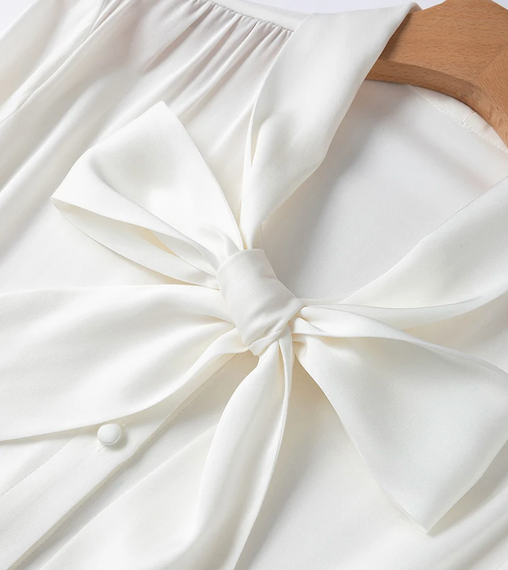The Old Money Collection Silk Lace Up Bow Blouse