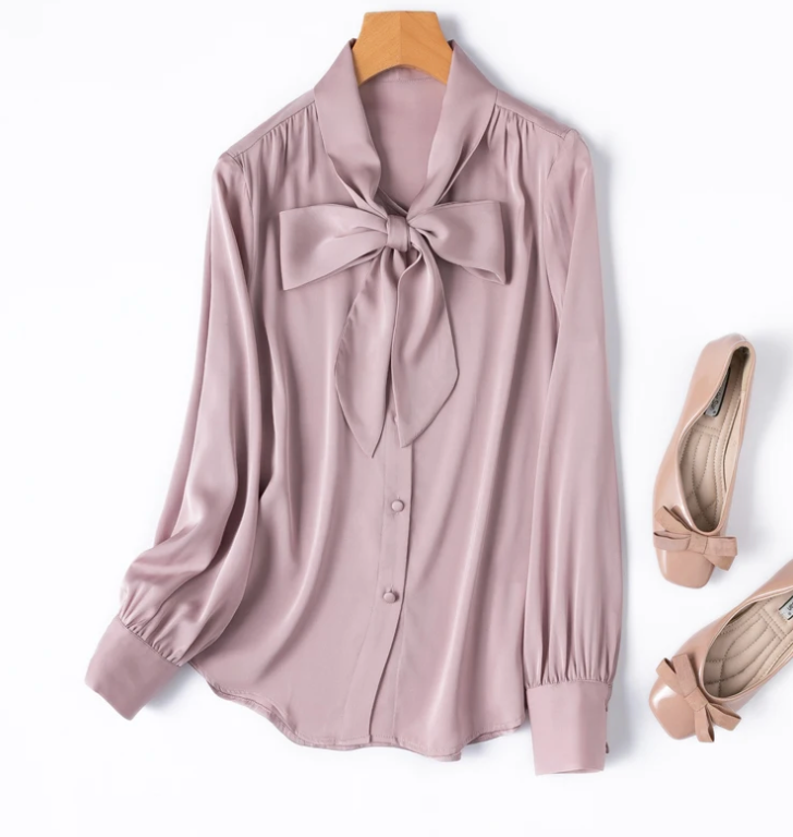 The Old Money Collection Silk Lace Up Bow Blouse