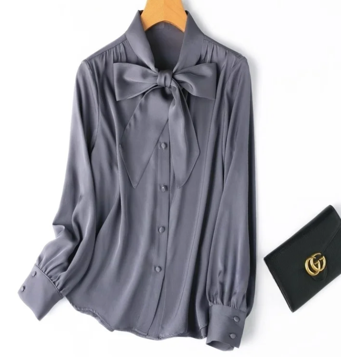 The Old Money Collection Silk Lace Up Bow Blouse