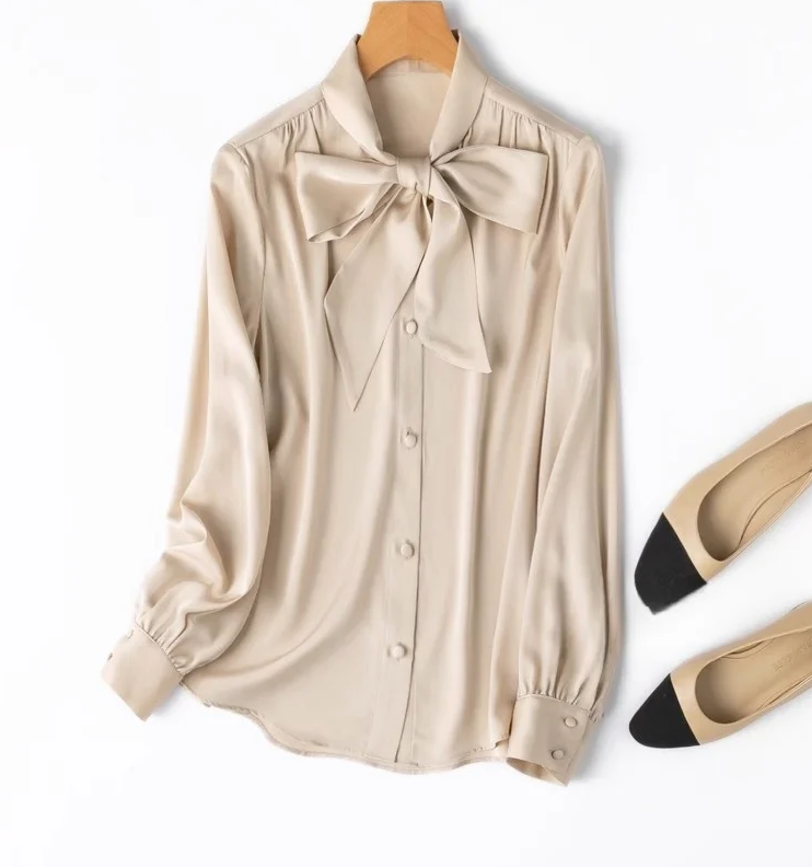 The Old Money Collection Silk Lace Up Bow Blouse