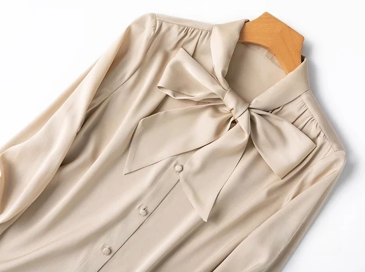 The Old Money Collection Silk Lace Up Bow Blouse