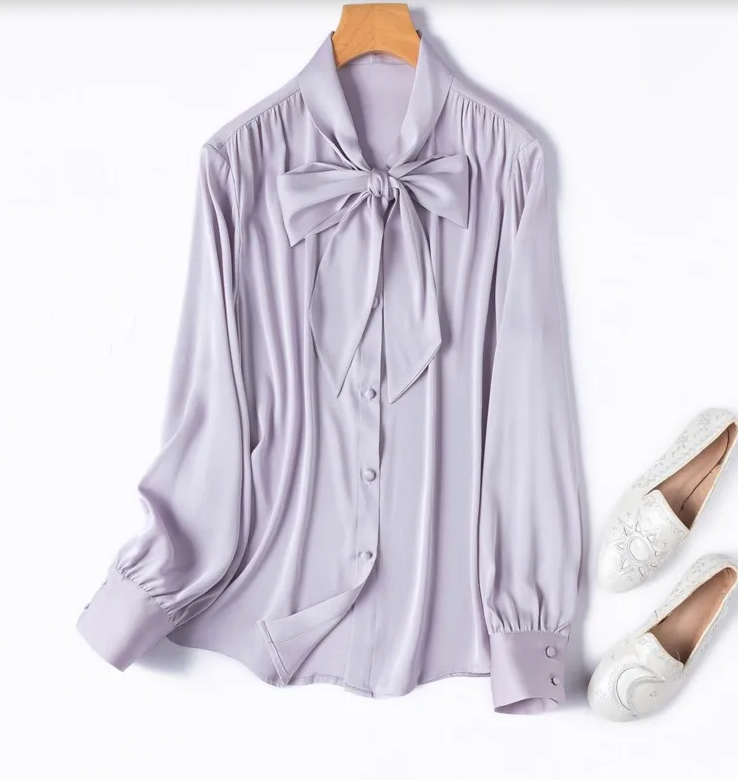 The Old Money Collection Silk Lace Up Bow Blouse
