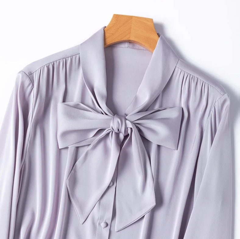 The Old Money Collection Silk Lace Up Bow Blouse