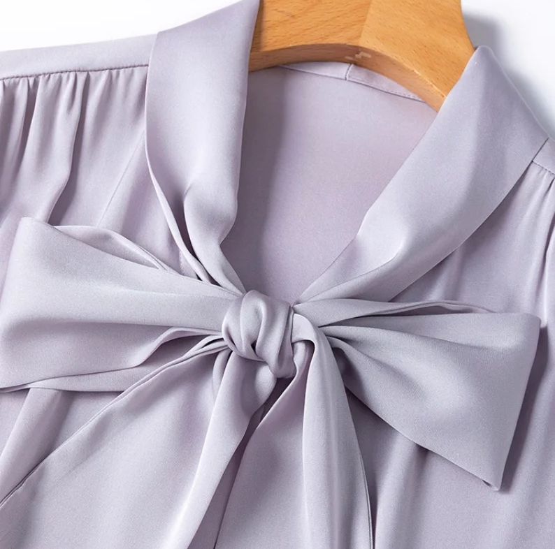 The Old Money Collection Silk Lace Up Bow Blouse